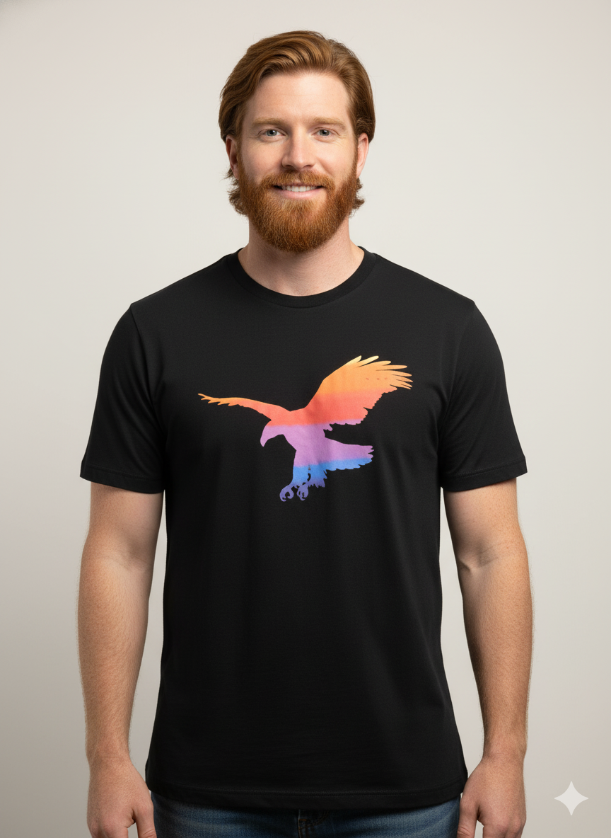 Mens Black Multi-Color Eagle T Shirt