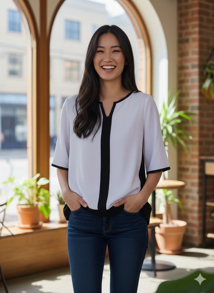 Black & White V Neck Top